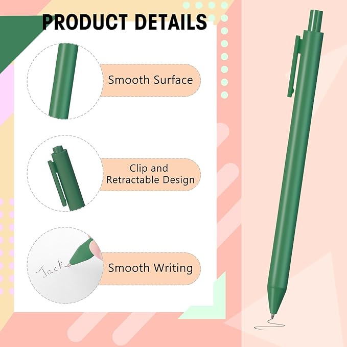 Fulmoon 50 Pcs Ballpoint Pens Bulk Retractable Comfortable Writing Pens Cute Back to School Supplies in Medium Point 1.0 mm for Teacher Student Bridal Shower Baby Shower (Avocado Green)