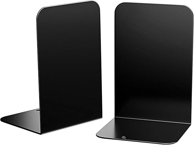 VFINE Bookends 4 Pairs, Black Metal Book Ends, Bookends for Shelves, Book Stopper for Heavy Books, Book Dividers for Home Office School Supplies