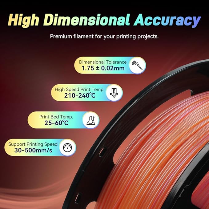 FLASHFORGE Chameleon Gradient Rapid PLA Filament Yellow & Pink, High Flow Speedy Filament 1.75mm Max 500mm/s Fast Printing, Displays Shimmering Effects from Various Angles and Light