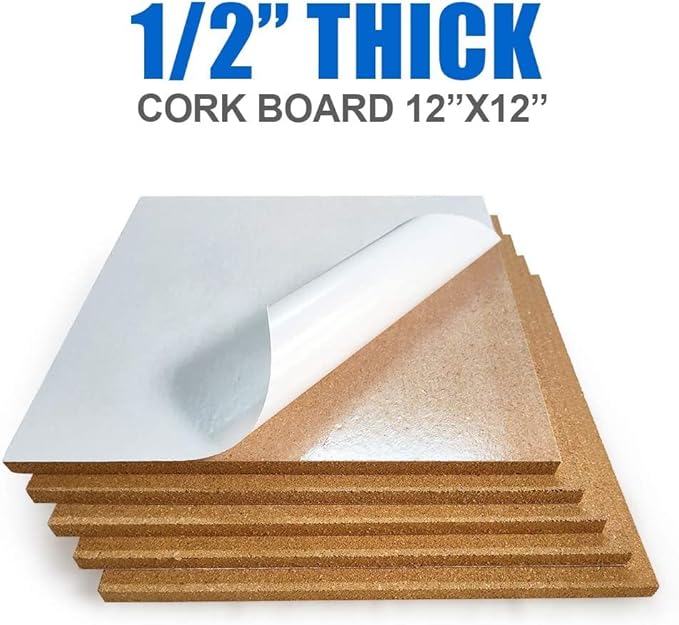 Corksidol Cork Tiles 12"x12" - 1/2" Thick -Bulletin Board-Cork Board- Ultra Strong Self Adhesive Backing for Floor/Wall/DIY-10 Pack