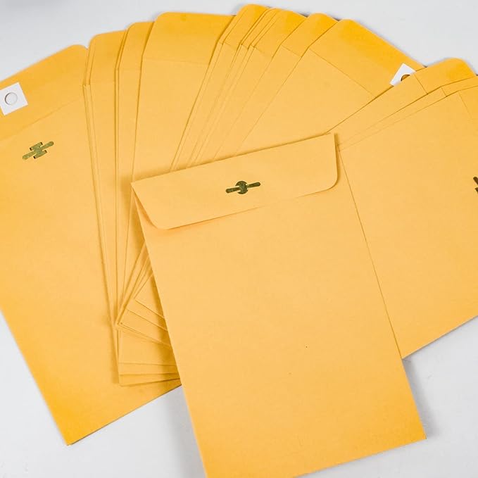 6” x 9” Clasp Envelopes with Gummed Seal Brown Kraft Catalog Envelopes Clasp Mailing Envelopes for Home, Office, Business 28 lb Kraft Paper,Pack of 30