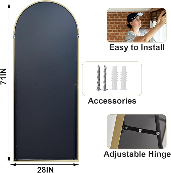 HARRITPURE 28" x 71" Full Length Mirror - Aluminum Alloy Frame Full Body Mirror - Gold Extra Large Floor Mirrors for Bedroom, Living Room, Bathroom
