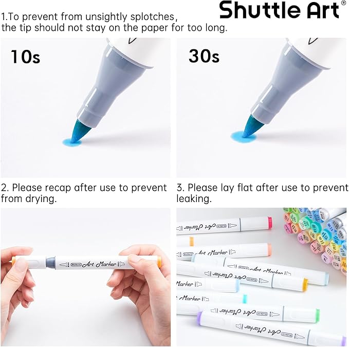 Shuttle Art Pastel Alcohol Markers Brush tip, Dual Tip Brush & Chisel Tip Art Marker Set, 50 Colors plus 1 Blender Marker Pens with Case Perfect for Illustration Students Adults Coloring Sketching