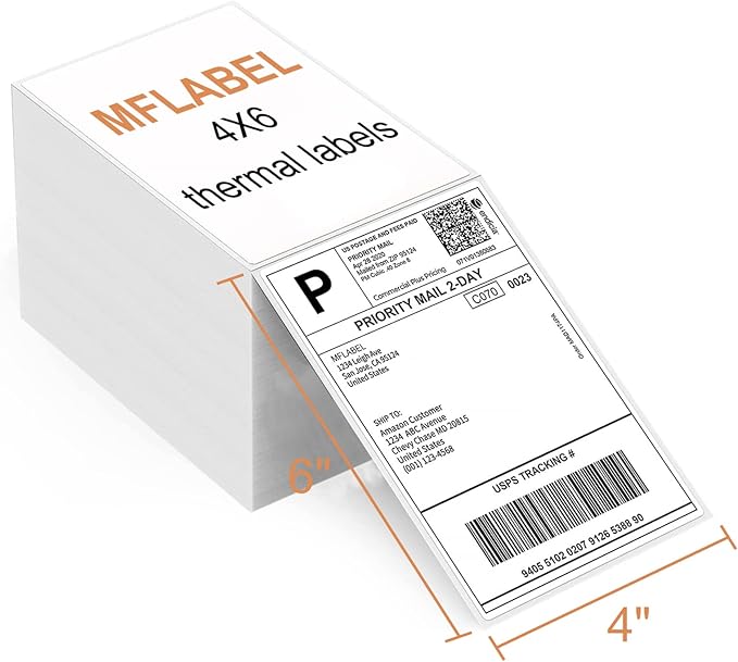 MFLABEL Fanfold 4" x 6" Direct Thermal Labels White Perforated Shipping Label,24 Stacks,Total 24000 Labels