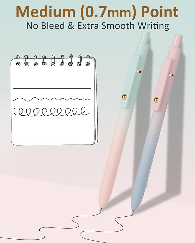 FIOVER Gel Pens, 6 Pcs 0.7mm Comfort Grip Quick Dry Black Ink Pens Fine Point Smooth Writing Pens, Cute Office Back to School Supplies Gifts for Women (6PCS Gradient Black Ink)