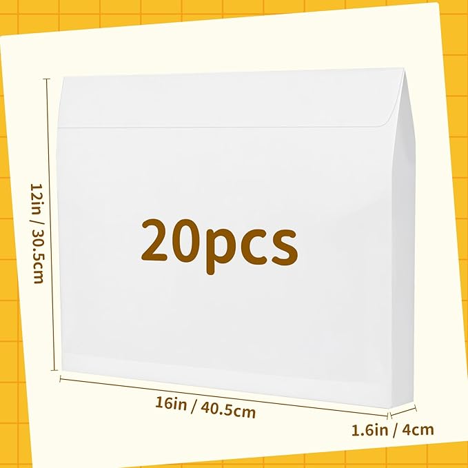 20 Pcs 12 x 16 x 1.6 Inch Large Expandable Catalog Envelopes Manilla Kraft Peel and Seal Envelopes Light Large Mailing for Office Home Documents Magazines Photos Storage Organizing (White)