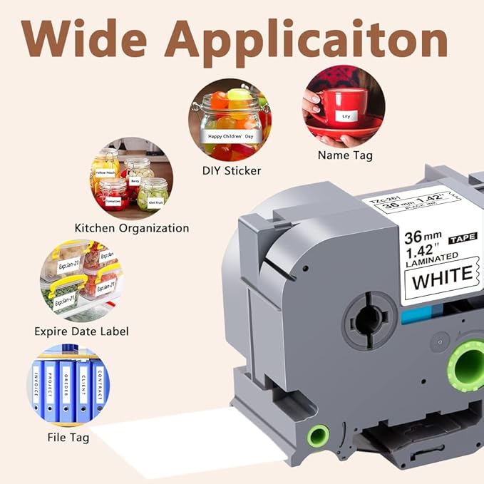 Hehua 36mm 1.4 inch Laminated White Tape Compatible for Brother P-Touch TZe-261 TZe261 TZ-261 TZ261 TZe TZ Label Tape for Ptouch PT 3600 530, 1.4'' x 26.2ft Black on White, 3 Pack