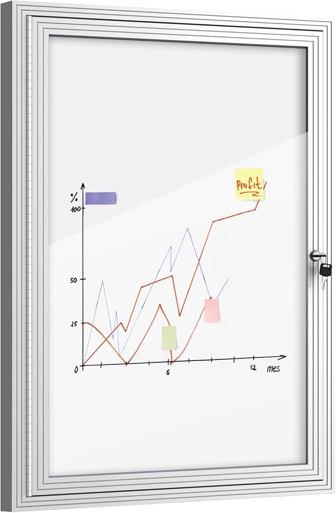 36"x24" Enclosed Bulletin Board, Outdoor Lockable Weather-Resistant Aluminum Noticeboard for School & Office, Silver Frame w/Magnetic Board