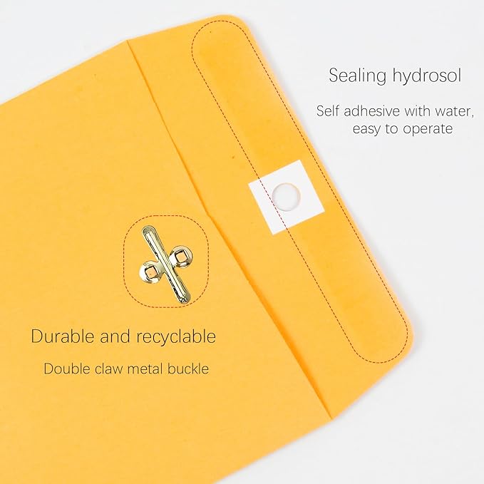 6” x 9” Clasp Envelopes with Gummed Seal Brown Kraft Catalog Envelopes Clasp Mailing Envelopes for Home, Office, Business 28 lb Kraft Paper,Pack of 50