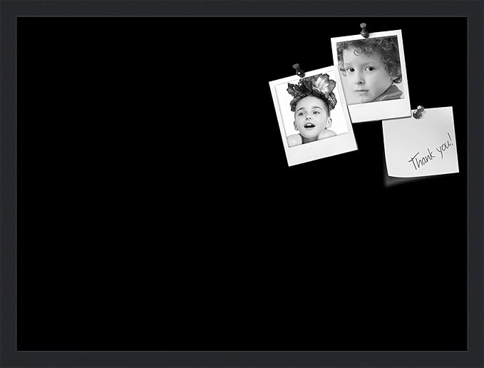 PinPix 27x20 Inch Cork Bulletin Board. This Decorative Framed Pin Board Comes with Solid Black Design and a Satin Black Frame. Ideal for Home Office Decor or Message Board (PinPix-622)