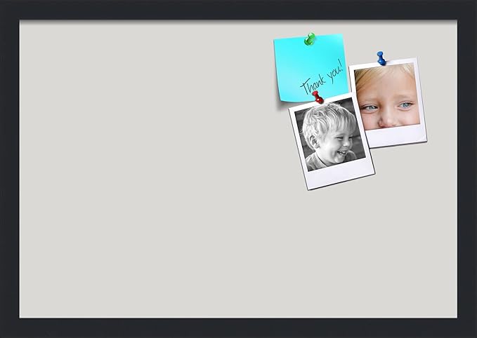 PinPix 22x15 Inch Cork Bulletin Board. This Decorative Framed Pin Board Comes with Light Stone Design and a Satin Black Frame. Ideal for Home Office Decor or Message Board (PinPix-1809)