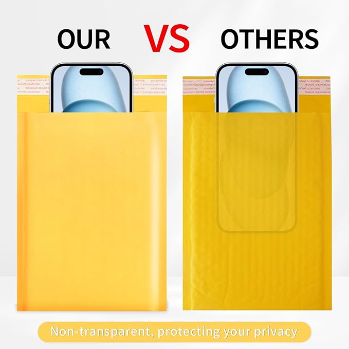 52Pack Yellow 3.5x5inch Kraft Bubble Mailers Small Business Mailing Packages Self-Sealing Paper Envelopes, Mailer Shipping Padded Envelopes with Strong Adhesion for Jewelry Makeup Supplies