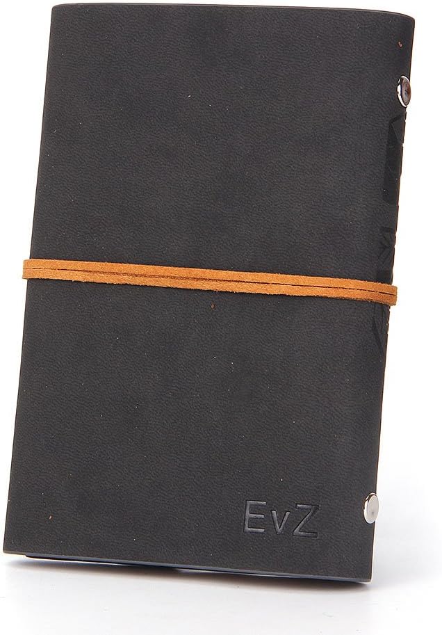 EvZ 7 Inches Vintage Black PU Leather Cover Loose Leaf Blank Notebook Journal Diary Gift