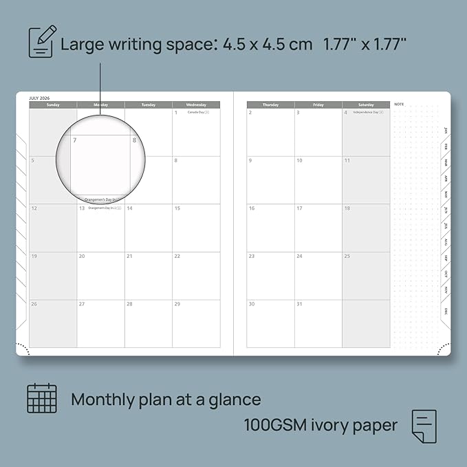 POPRUN Weekly Planner 2026 (Large 8.5" x 10.5") Calendar 12 Months Notebook with Horizontal Layout, Leather Soft Cover, Monthly Tabs, Inner Pocket, 100GSM Thick Paper, Pen Holder - Black
