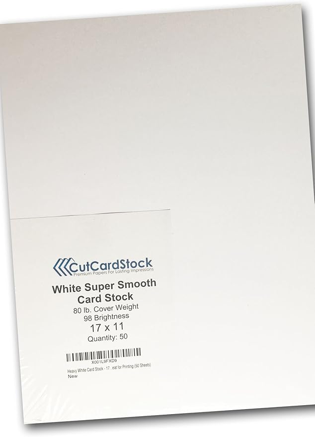 Heavy White Card Stock - 17" x 11" Premium 80 Lb. Cover Super Smooth - Great for Printing (50 Sheets)