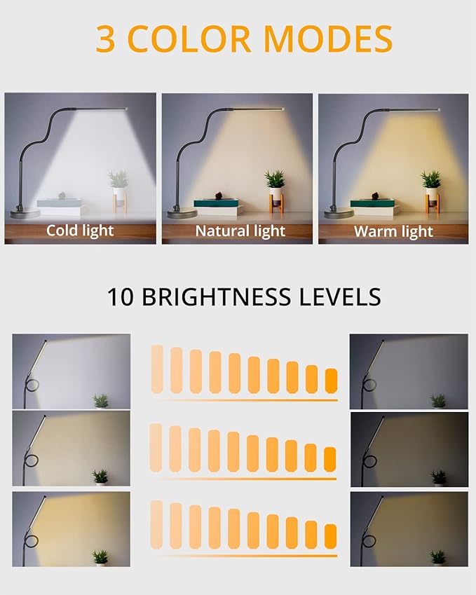 LED Desk Lamp, Swing Arm Architect Task Lamp with Long Flexible Gooseneck, 3 Color Modes, and USB Adapter, Dimmable Desk Light for Home/Office/Drafting/Reading/Piano