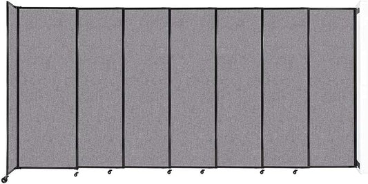 Wall-Mounted Sliding StraightWall Room Divider | Adjustable Widths | Locking Wheels | Room Separator | Up to 15'6" Wide x 7'6" Tall Cloud Gray Fabric Panels