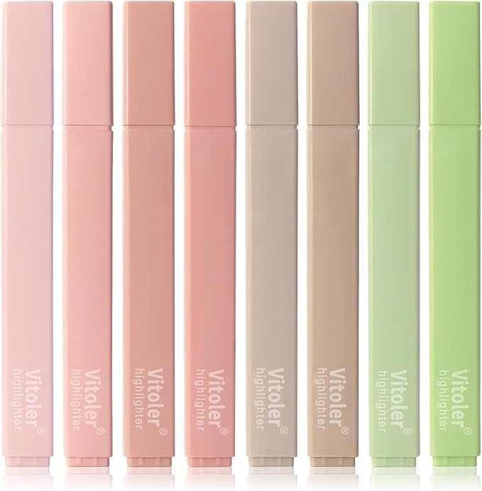 Vitoler Highlighters Assorted Colors,8pcs No Bleed Bible Chisel Tip Highlighters,Aesthetic High lighters for School Office Supplies