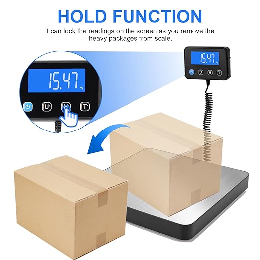 Digital Shipping Scale, 5g High Accuracy 440 lb Postal Scale with Hold and Tare Functions for Parcels/Luggage/Home, Manual/Auto Shutoff, Extended LCD Display, Batteries and AC Adapter Included