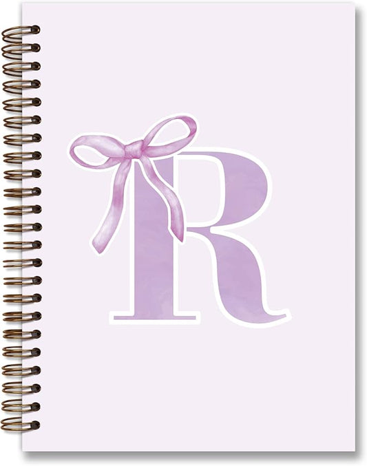 foedor Coquette Trendy Preppy Purple Bow Spiral Notebook,Initial R Journal Personalized Teen Girl Gifts,Monogrammed Gifts for Women Teen Girl,College Ruled Hardcover Spiral Notebook(purple)