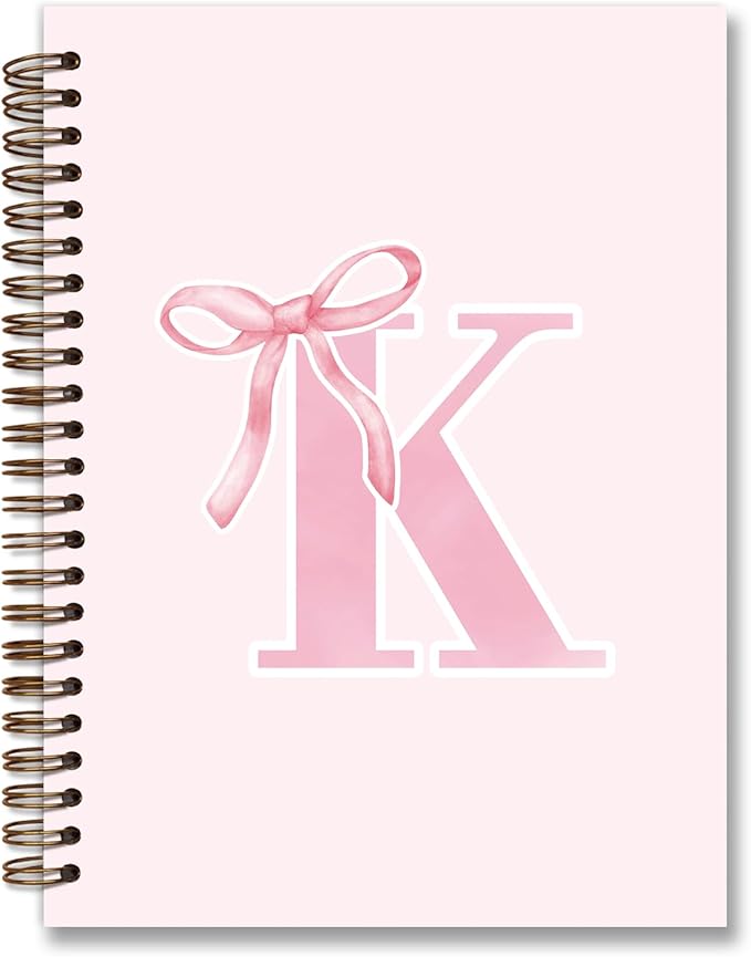Coquette Trendy Preppy Pink Bow Spiral Notebook,Initial K Journal Personalized Teen Girl Gifts,Monogrammed Gifts for Women Teen Girl,College Ruled Hardcover Spiral Notebook 5.5 x 8.3