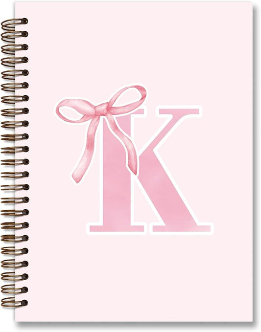 Coquette Trendy Preppy Pink Bow Spiral Notebook,Initial K Journal Personalized Teen Girl Gifts,Monogrammed Gifts for Women Teen Girl,College Ruled Hardcover Spiral Notebook 5.5 x 8.3