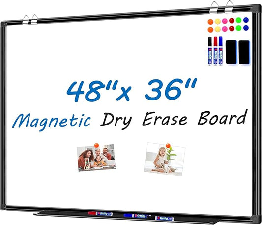 H-Qprobd White Board Dry Erase 4' X 3', Magnetic Dry Erase Board for Wall 48" X 36" Aluminum Frame, Hanging Whiteboard for Home, School, Office, Kitchen