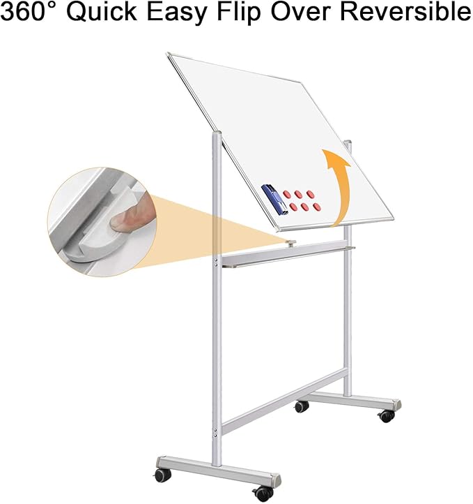 H-Qprobd Mobile Whiteboard 72"x40" Magnetic Dry Erase Board with Stand Double-Sided Rolling Whiteboard for Office, Home & School