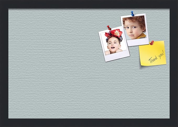 PinPix 19x13 Inch Cork Bulletin Board. This Decorative Framed Pin Board Comes with Soft Blue Design and a Satin Black Frame. Ideal for Home Office Decor or Message Board (PinPix-1814)