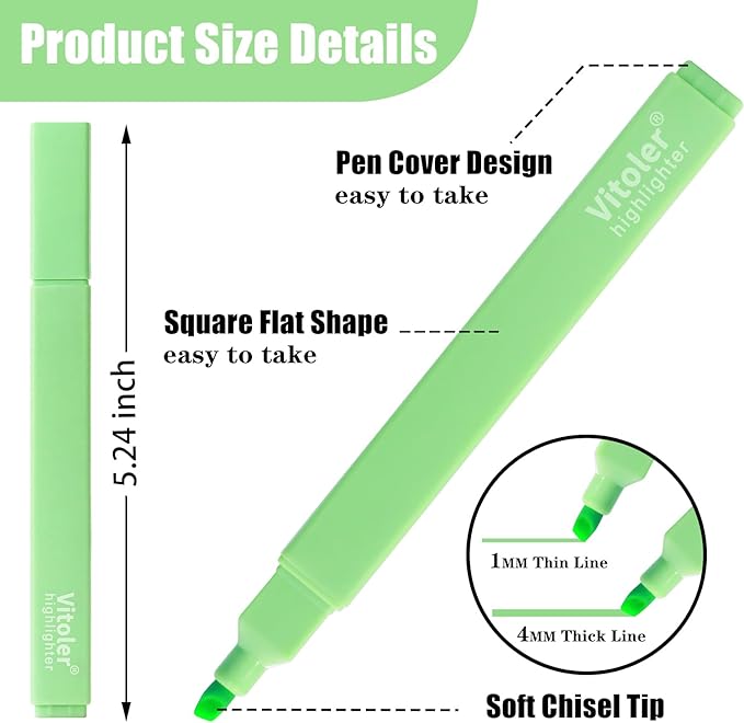 Vitoler Highlighters,8Pcs Highlighters Pastel,Quick Dry,Chisel Tip,Aesthetic Bible Highlighter No Bleed, Teacher Supplies School Accessories