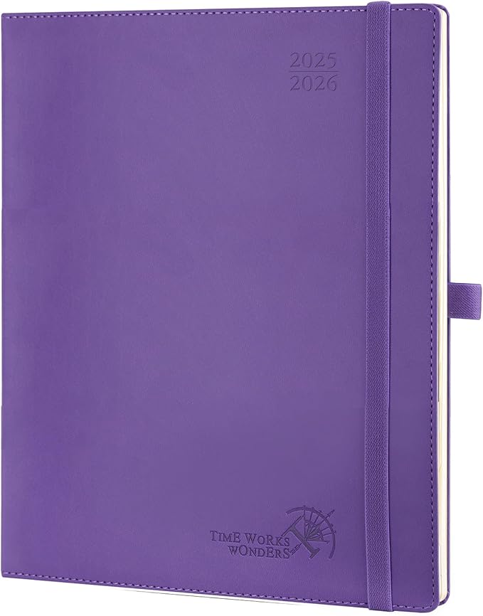 POPRUN Planner 2025-2026 (Large - 8.5'' x 10.5'') Academic Weekly Calendar (July 2025 - June 2026) with Hourly Time Slots, Monthly Tabs, 100GSM Thick Papers, Leather Soft Cover - Purple