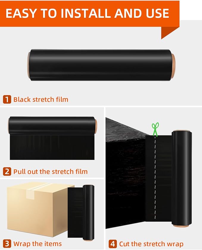 Black Stretch Film/Wrapping Paper Thickness, 18 Inch 1500 Feet Plastic wrap roll,Industrial Strength, Heavy Duty Shrink Wrap idea for Moving, Shipping, and Pallet Packing