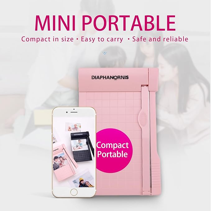 Guillotine Paper Trimmer, Mini Compact Paper Cutter, 1/4-Inch Grid for Precision Cutting, Straight Cuts Up to 3 Sheets, Perfect for Photos,Coupons,Card Making and Small Craft Projects (Pink)