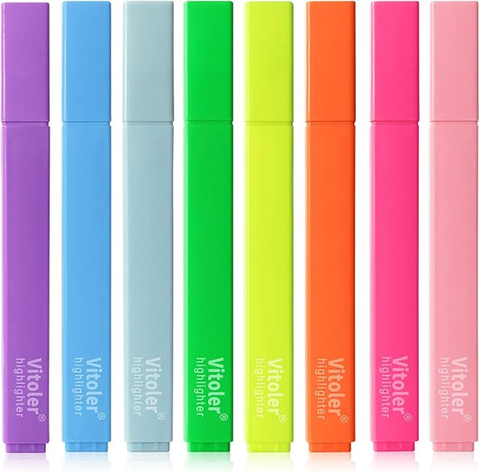 Vitoler Highlighters Assorted Colors,8pcs Chisel Tip Cute Highlighters, Cute High lighters No Bleed for School Office Supplies
