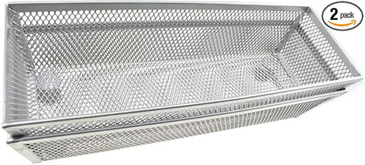 HAHIYO Stackable Mesh Tray Cup 9 x 3 x 2 inches Sturdy Container for Desk Drawer Organizer Collection for Home Office School kitchen Soft Foam Feet No Sharp Edges 2 Pack Silver