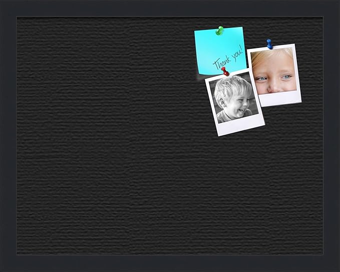 PinPix 18x14 Inch Cork Bulletin Board. This Decorative Framed Pin Board Comes with Solid Black Design and a Satin Black Frame. Ideal for Home Office Decor or Message Board (PinPix-622)