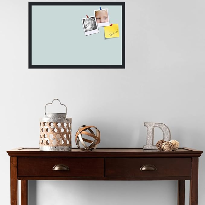 PinPix 27x18 Inch Cork Bulletin Board. This Decorative Framed Pin Board Comes with Soft Blue Design and a Satin Black Frame. Ideal for Home Office Decor or Message Board (PinPix-1814)