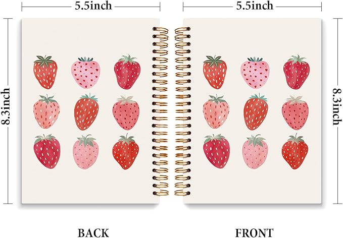 JXREQ Strawberry Pink Notebook Journal for Women Teen Girls Note Taking Writing College, Strawberry Office School Supplies, Cute Spiral Notebooks 5.5x8.3
