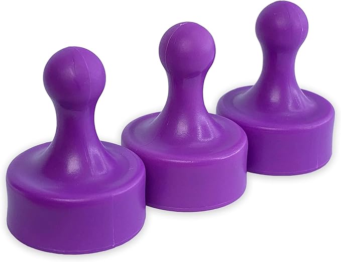 GLASSBOARD STUDIO Powerful Neodymium Magnets, Pawn-Shaped - Strong Fridge/Refrigerator and Whiteboard Magnet, Ideal for Office, Kitchen, Crafts - Rare Earth, Heavy Duty (3, Purple)