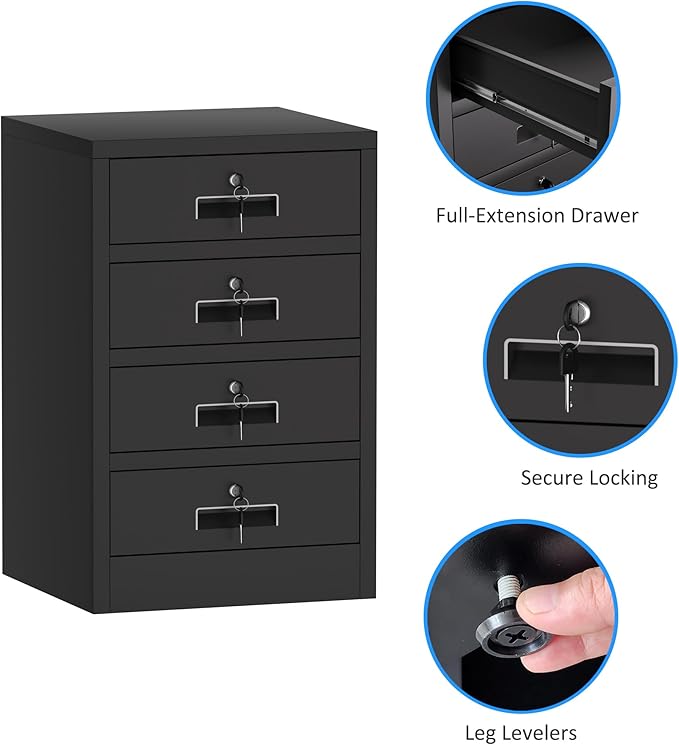 Metal Storage Cabinet with Lockable Drawers for Home Office Bedroom Living Room Organization(Black)