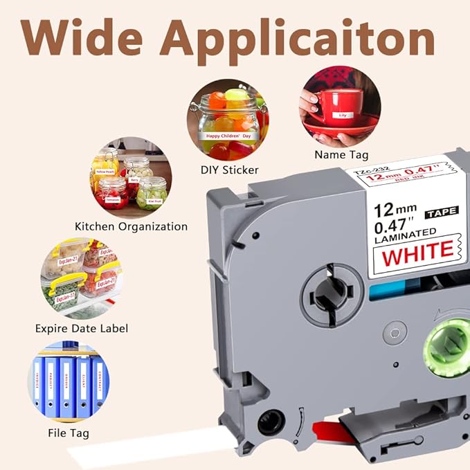 Hehua Tze Tz Tape 12mm 0.47 Laminated White Compatible for Brother P-Touch TZe-232 TZe232 TZ-232 TZ232 Tape for Ptouch PT D210 D200 D220 D610 H110, 1/2'' x 26.2ft Red on White, 3 Pack