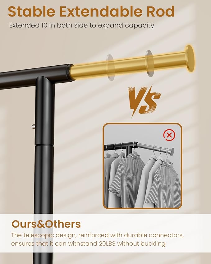 Heavy Duty Clothes Rack, Metal Clothing Rack Load 450 LBS, Rolling Coat Racks for Hanging Clothes with Lockable Wheels, Wardrobe Closet Garment Racks for Bedroom, Black