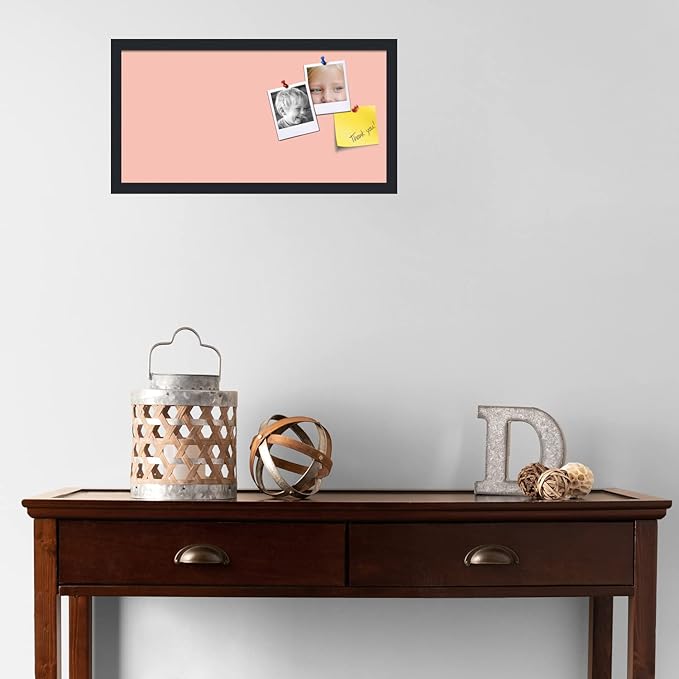 PinPix 24x12 Inch Cork Bulletin Board. This Decorative Framed Pin Board Comes with Pink Pastel Design and a Satin Black Frame. Ideal for Home Office Decor or Message Board (PinPix-1813)