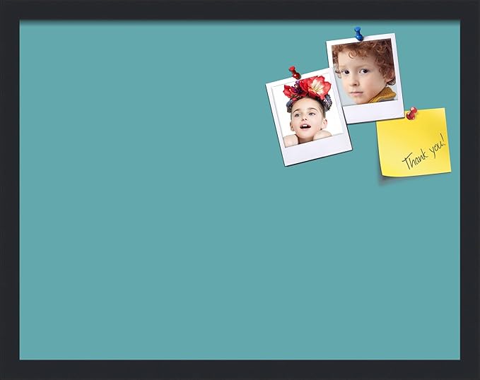 PinPix 22x17 Inch Cork Bulletin Board. This Decorative Framed Pin Board Comes with Aqua Pastel Design and a Satin Black Frame. Ideal for Home Office Decor or Message Board (PinPix-1806)