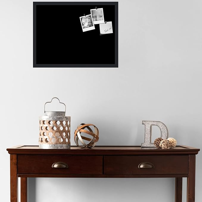 PinPix 24x18 Inch Cork Bulletin Board. This Decorative Framed Pin Board Comes with Solid Black Design and a Satin Black Frame. Ideal for Home Office Decor or Message Board (PinPix-622)