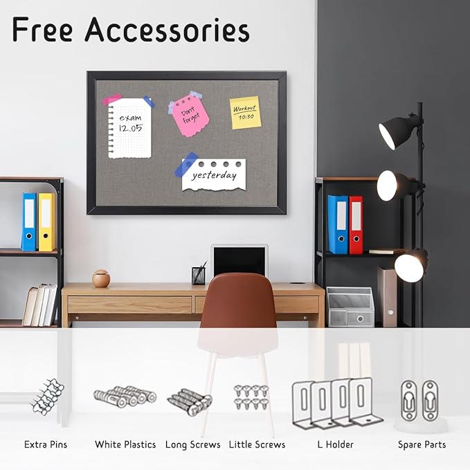 Gideal Large Bulletin Board 36 x 48 Inch, 100% Wood Framed Canvas Cork Board for Office with Grey Fabric, Wall Mounted Notice Board for Home School Office Decor