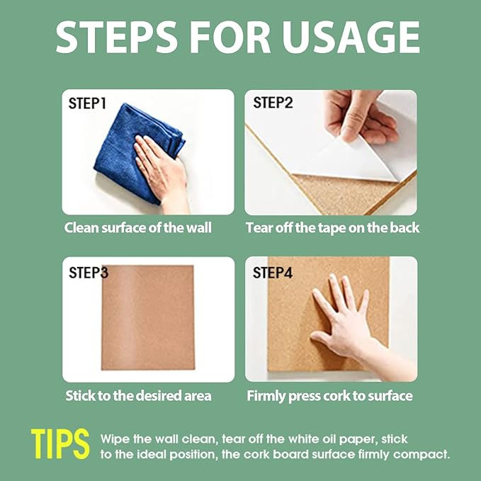 4 Pack Cork Bulletin Board 17"x8" - 1/2" Thick Cork Board Tiles,Self-Adhesive Frameless Cork Tiles Wall Decor for DIY, Office, School and Home Decor