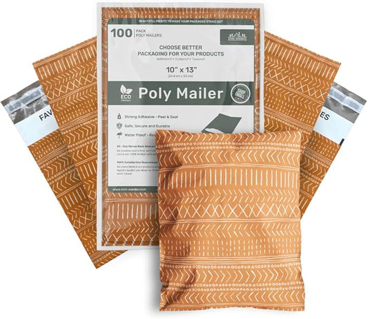 Poly Mailers 10x13 Inch 100 Pack Medium Shipping Bags Strong Thick Mailing Envelopes | Self Sealing Adhesive | Waterproof & Tear Resistant | Small Business Packaging for Clothing - Boho Brown