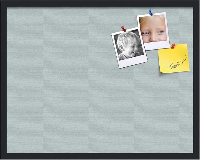 PinPix 28x22 Inch Cork Bulletin Board. This Decorative Framed Pin Board Comes with Soft Blue Design and a Satin Black Frame. Ideal for Home Office Decor or Message Board (PinPix-1814)