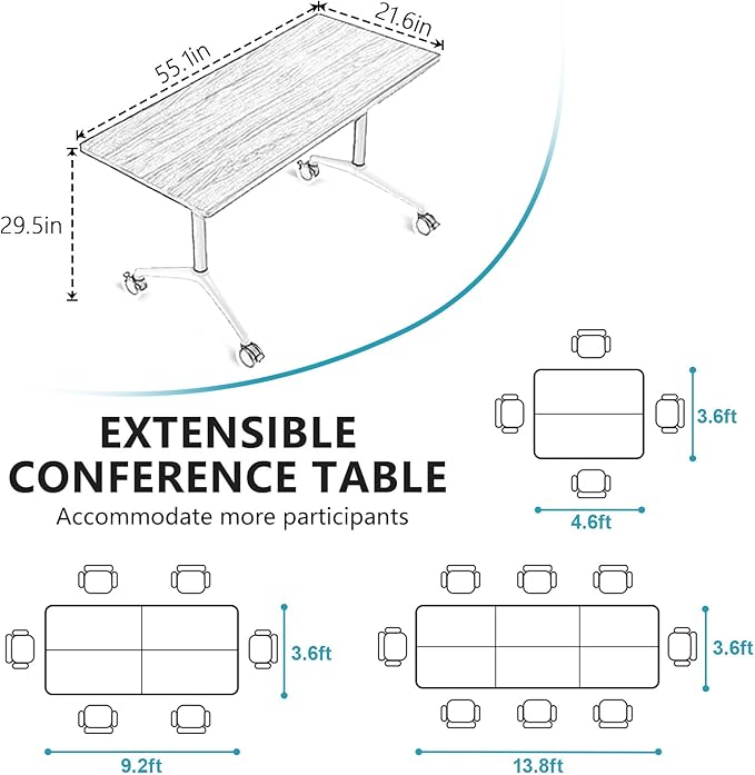 Conference Room Table, Folding Conference Tables,Thicken Grey Tabletop,Flip Top Wooden Seminar Meeting Room Table for Conference Room Offices (2, Grey, 55.1”)